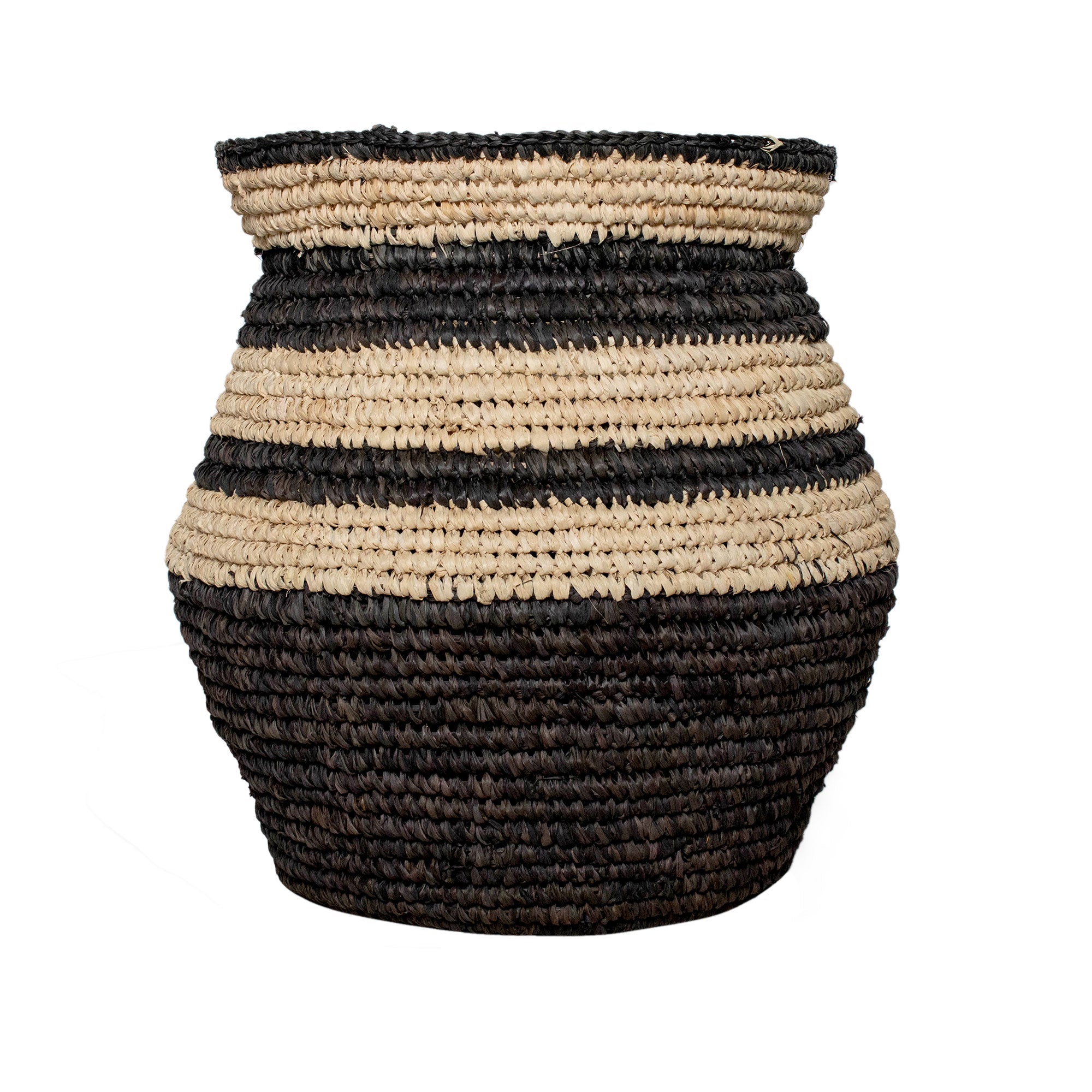 AC-70824-BK_001_dd0330d4-f94d-4af8-b2b2-0116673bbacd Striped Woven Seagrass Storage Basket - Image 1
