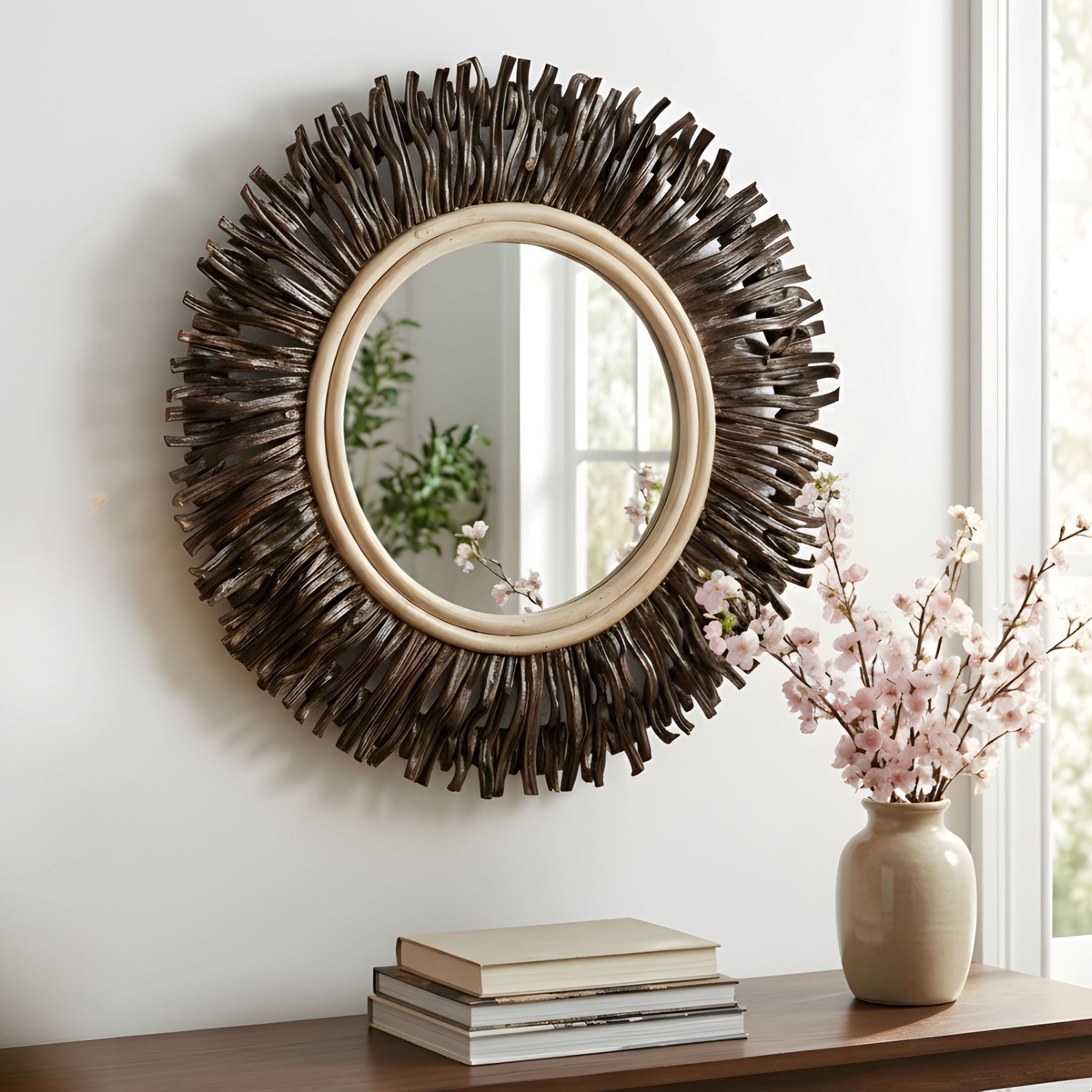AM-70802-BR-002-ALL3D_661c14cf-d93b-4834-983b-d58069851367 Hapsala Round Rattan Starburst Wall Mirror, 30" - Image 1
