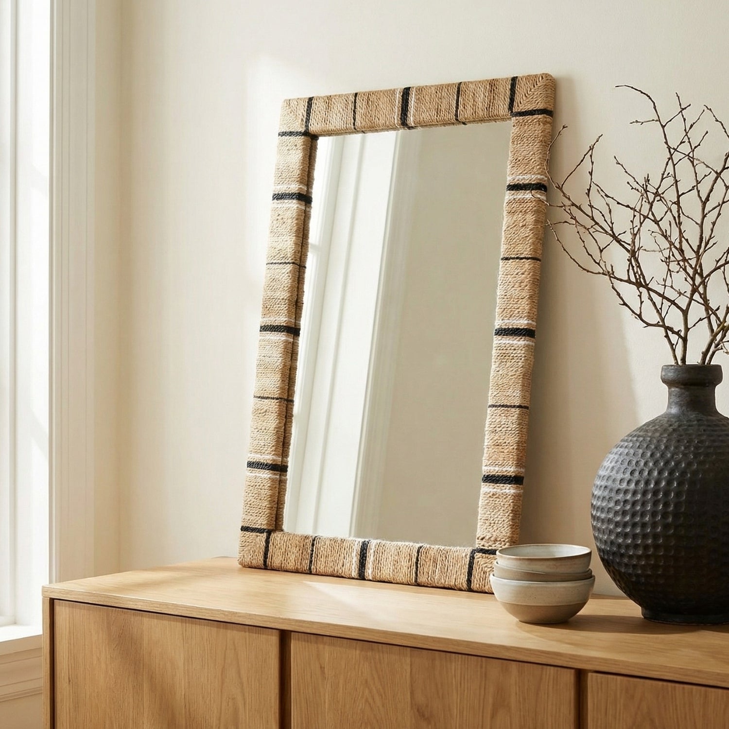 AM-70917-002-ALL-3D Leila Rectangular Seagrass Wall Mirror, 23" - Image 1