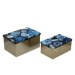 Ava Gold Metal and Agate Box, Set of 2