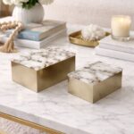 Ava Gold Metal and Agate Box, Set of 2 - Image 6
