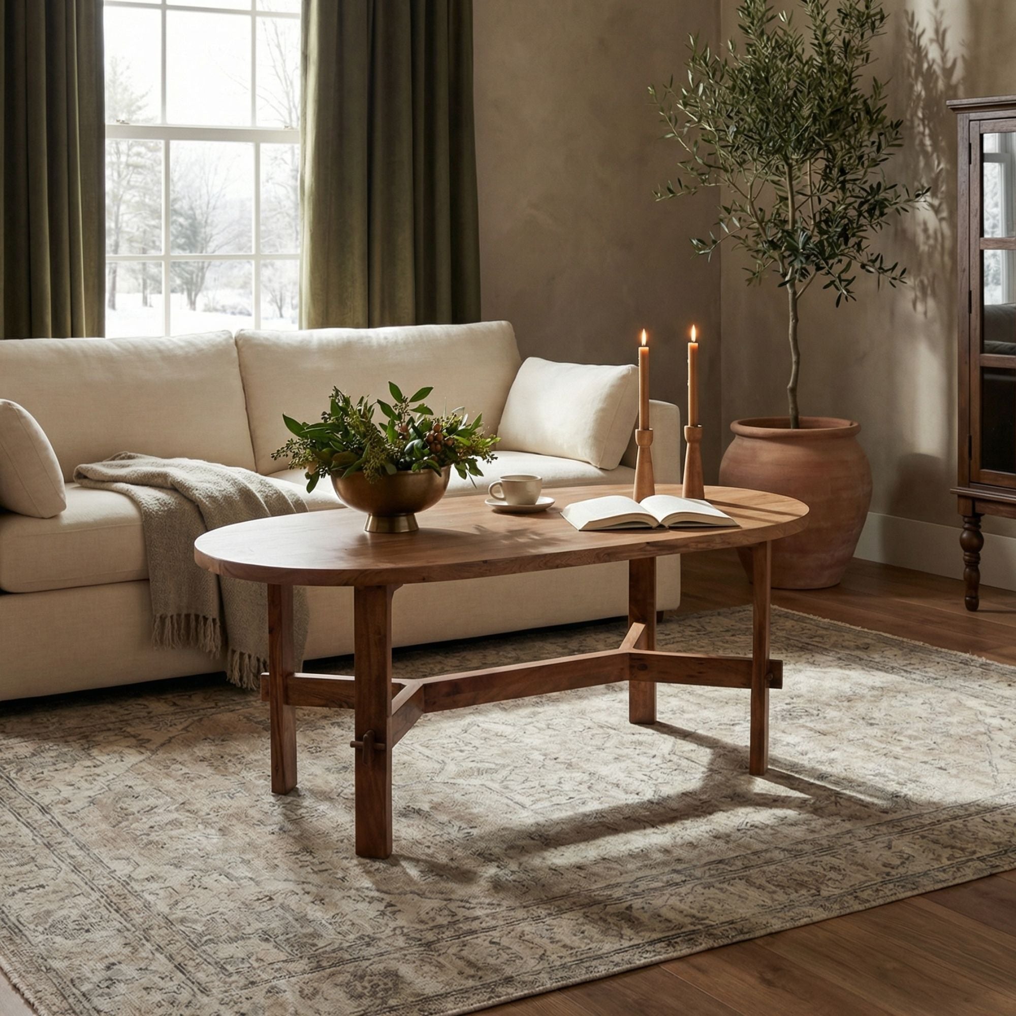 CT-3214522-NS Acacia Oval Solid Wood Coffee Table - Image 1
