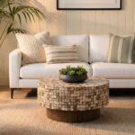 Mila Round Recycled Coconut Shell Pedestal Coffee Table - Image 9
