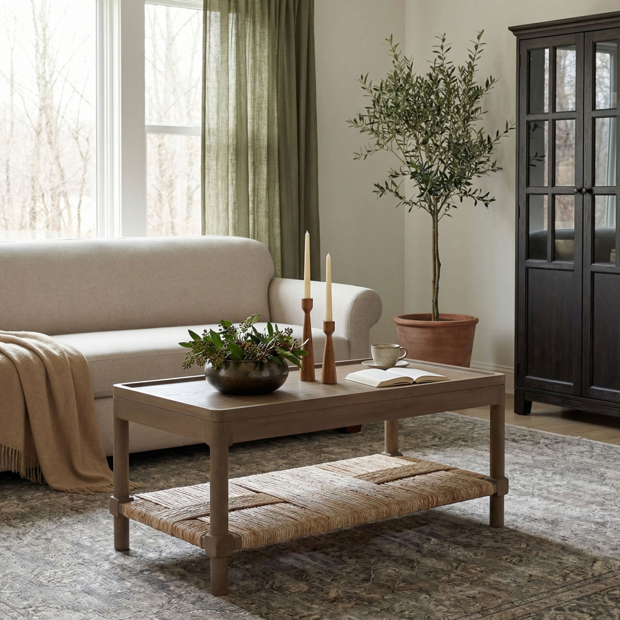 CT-75800-CBR-002-ALL3D Asura Bayur Wood Coffee Table with Woven Rush Shelf - Image 1