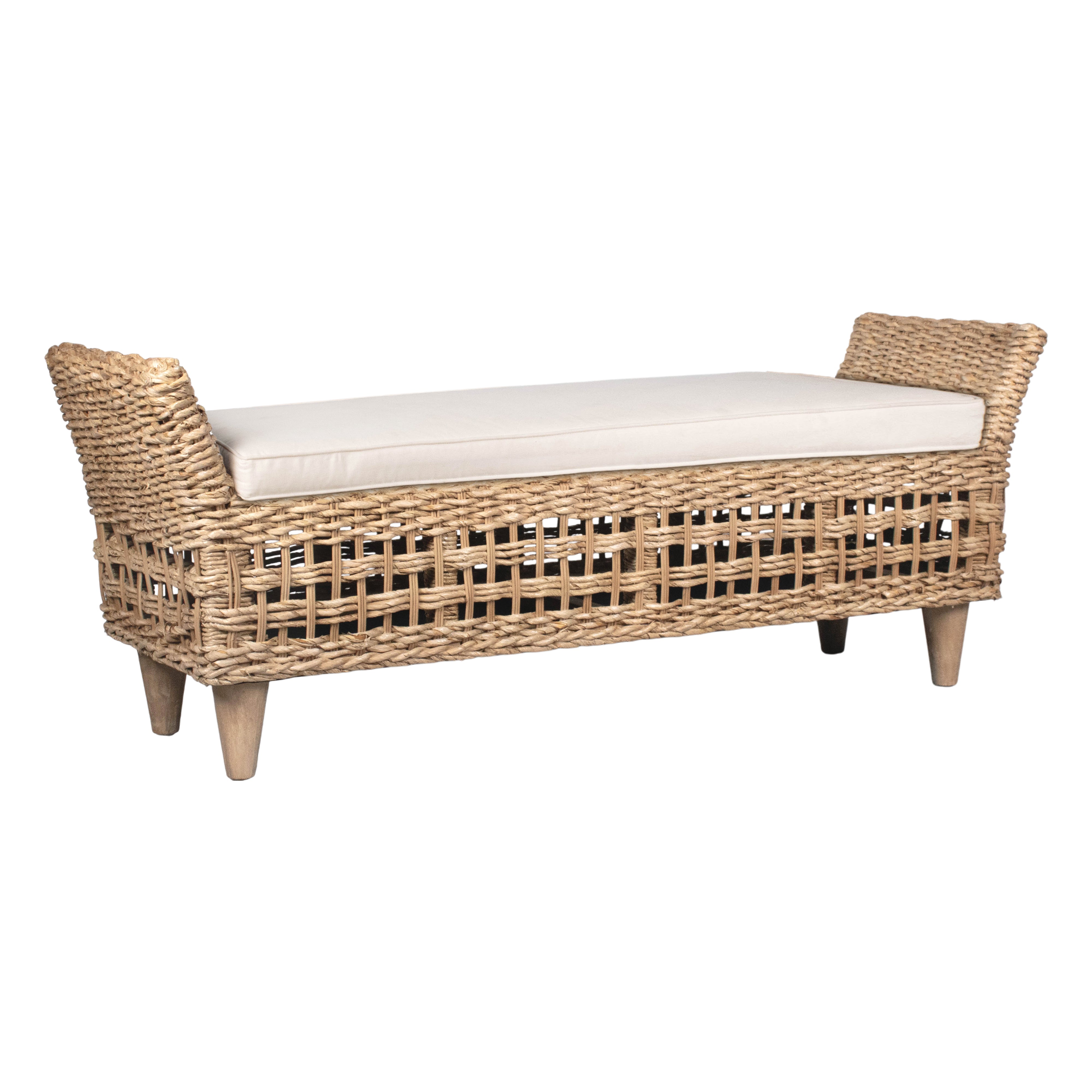 JV-FR205-BD_001 Francine Woven Banana Leaf Upholstered Double Bench - Image 1
