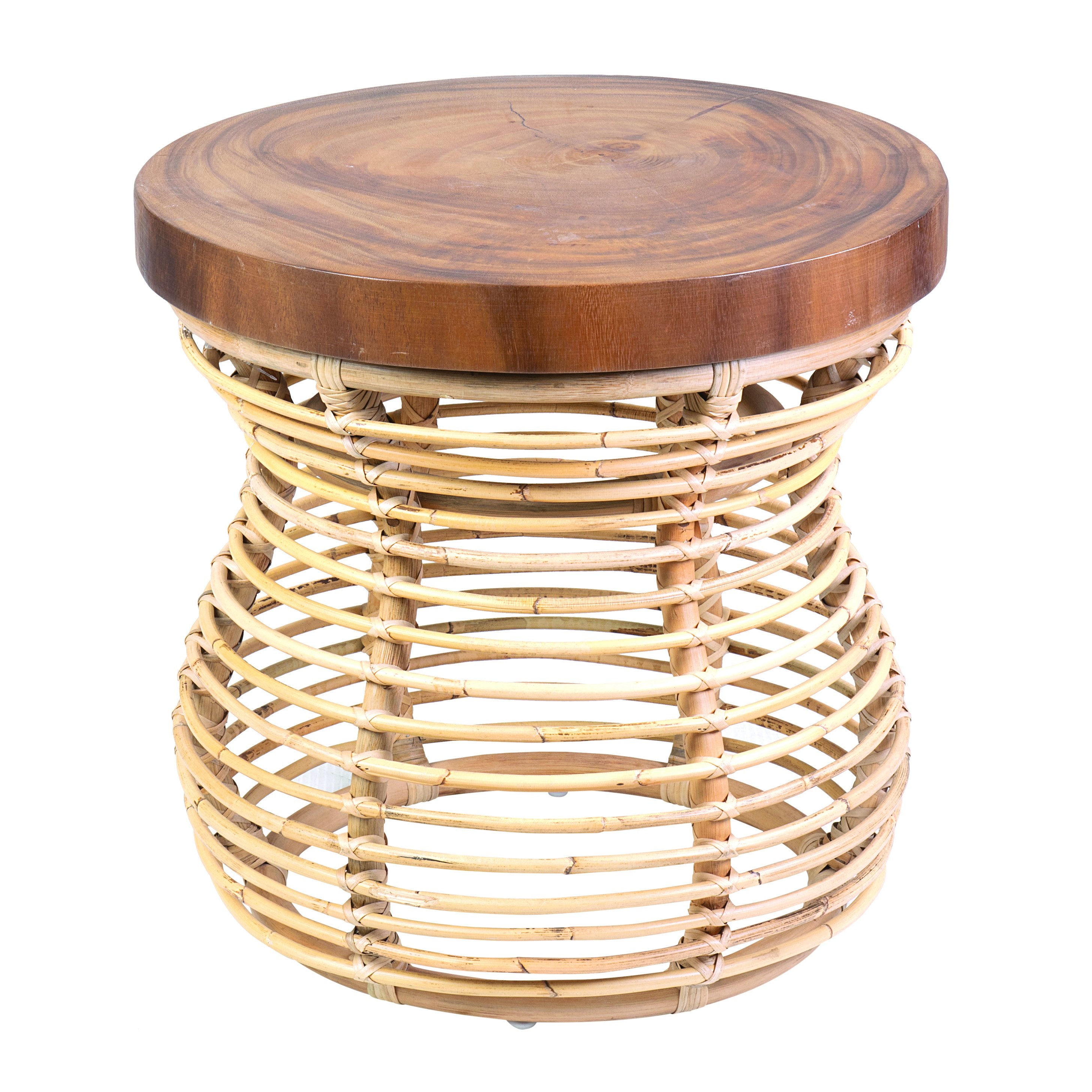 JV-OR405-NT Hannah Woven Raffia and Munggur Wood Side Table - Image 1