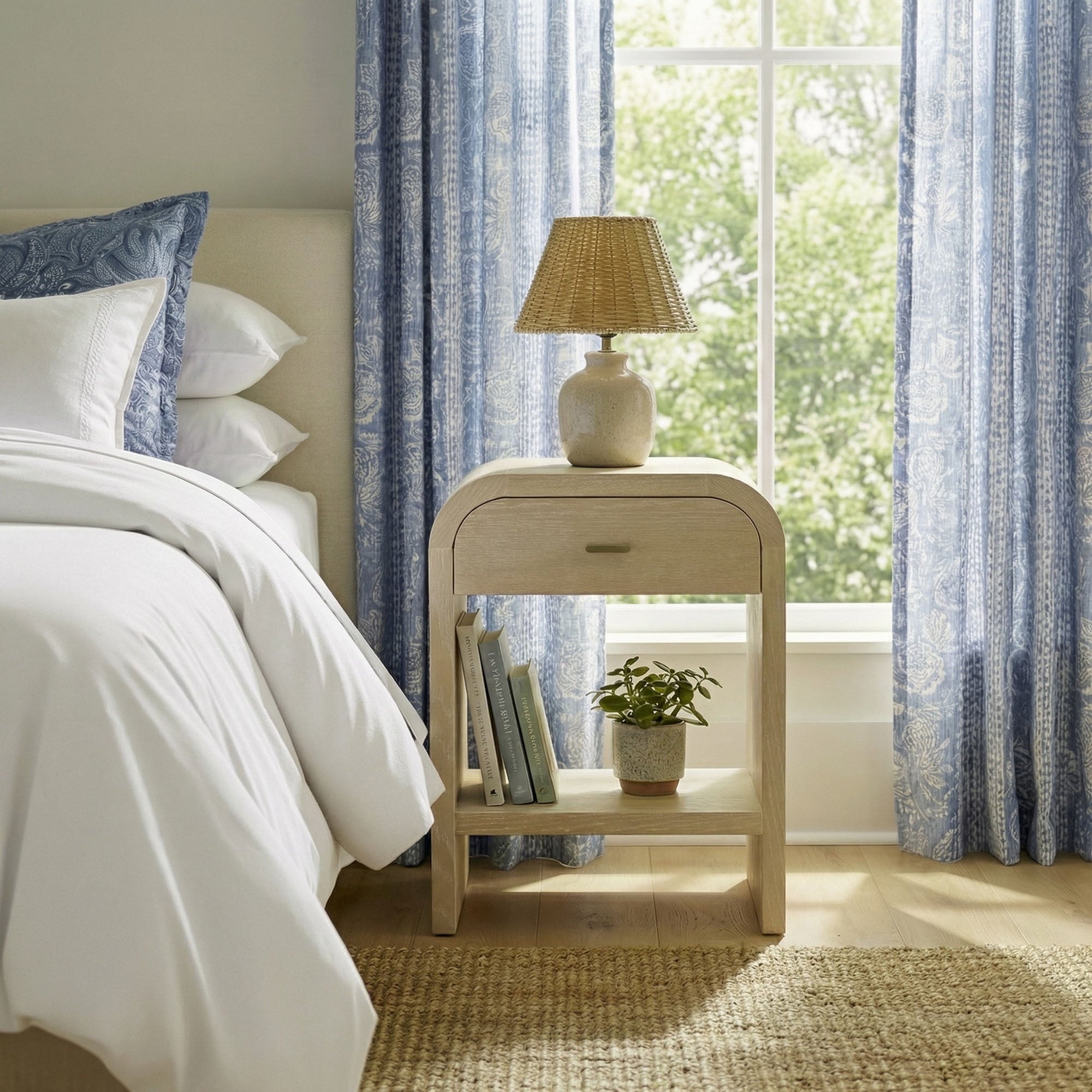 NS-68487-LOV-002-ALL3D Arlo Bayur Wood Curved Edge 1-Drawer Nightstand - Image 1