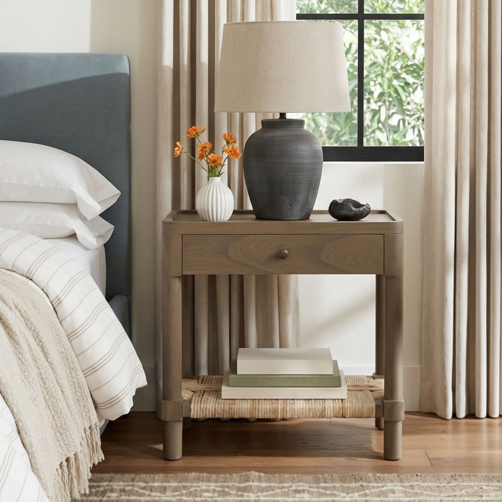 NS-75675-CBR-002-ALL3D Asura Bayur Wood Nightstand with Woven Rush Shelf - Image 1