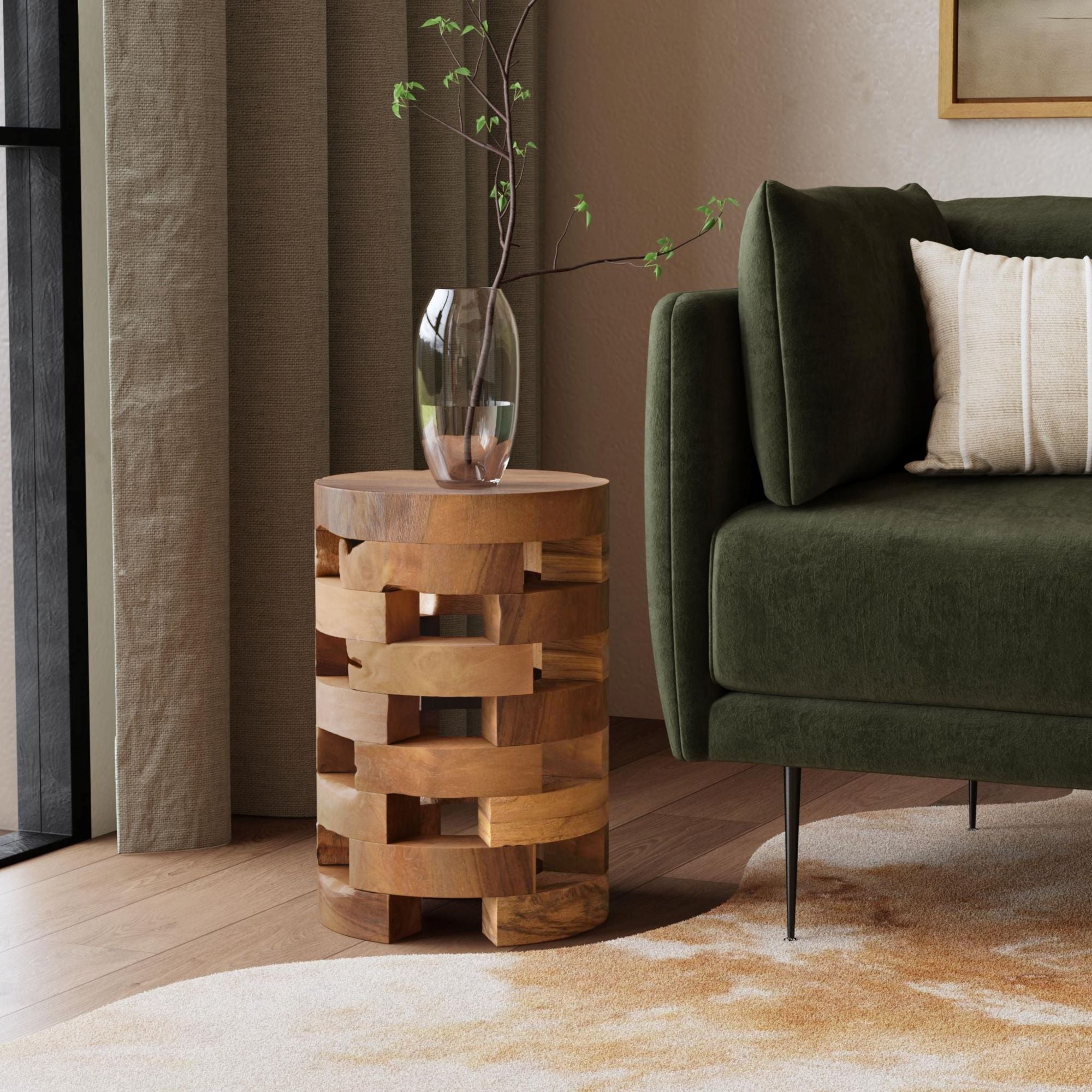 NTR-OP302-NT-002-ALL3D Lorena Round Solid Teak Wood Accent Table - Image 1