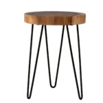 Kai Teak Wood Slab Accent Table with Metal Hairpin Legs