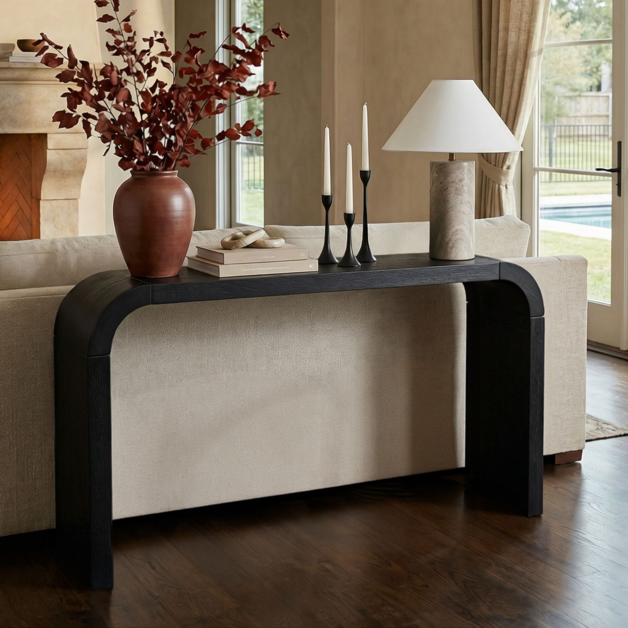 OT-6804-MRBK1 Luna Arched Solid Wood Console Table - Image 1