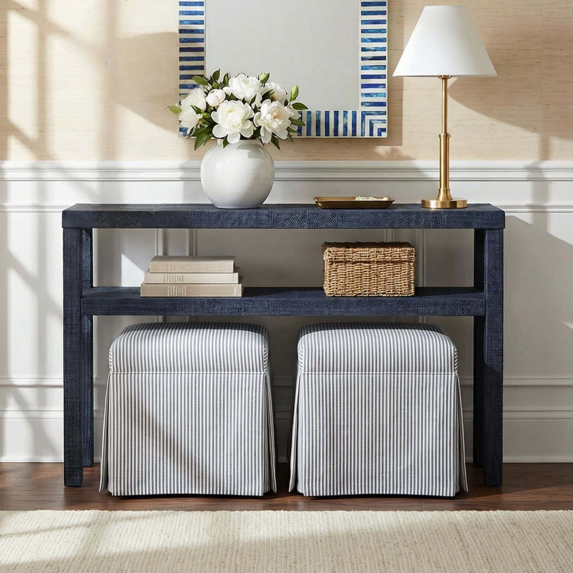 OT-68RA52-NV Gia Raffia Wrapped Solid Wood Console Table - Image 1