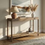 Asura Bayur Wood Console Table with Woven Rush Shelf - Image 2