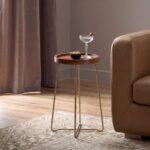 Aria Solid Mango Wood Tray Top Side Table with Brass Legs - Image 2