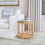 Camila Round Handwoven Rattan Side Table with Shelf