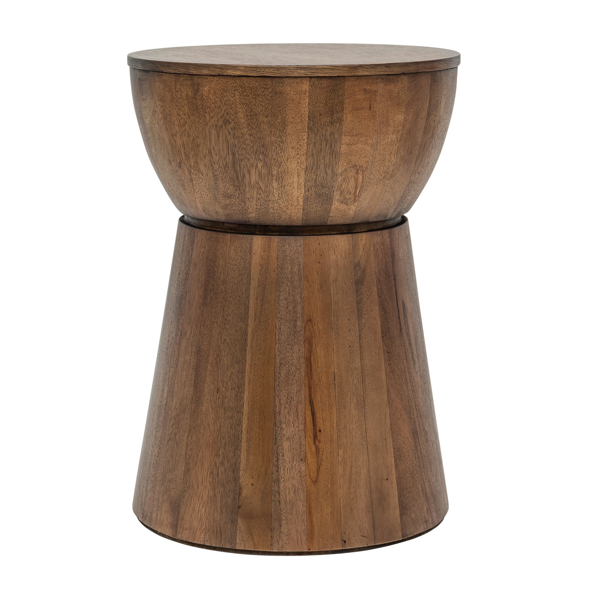 ST-68DR16-WN_001 Cinched Drum Solid Mango Wood Side Table - Image 1