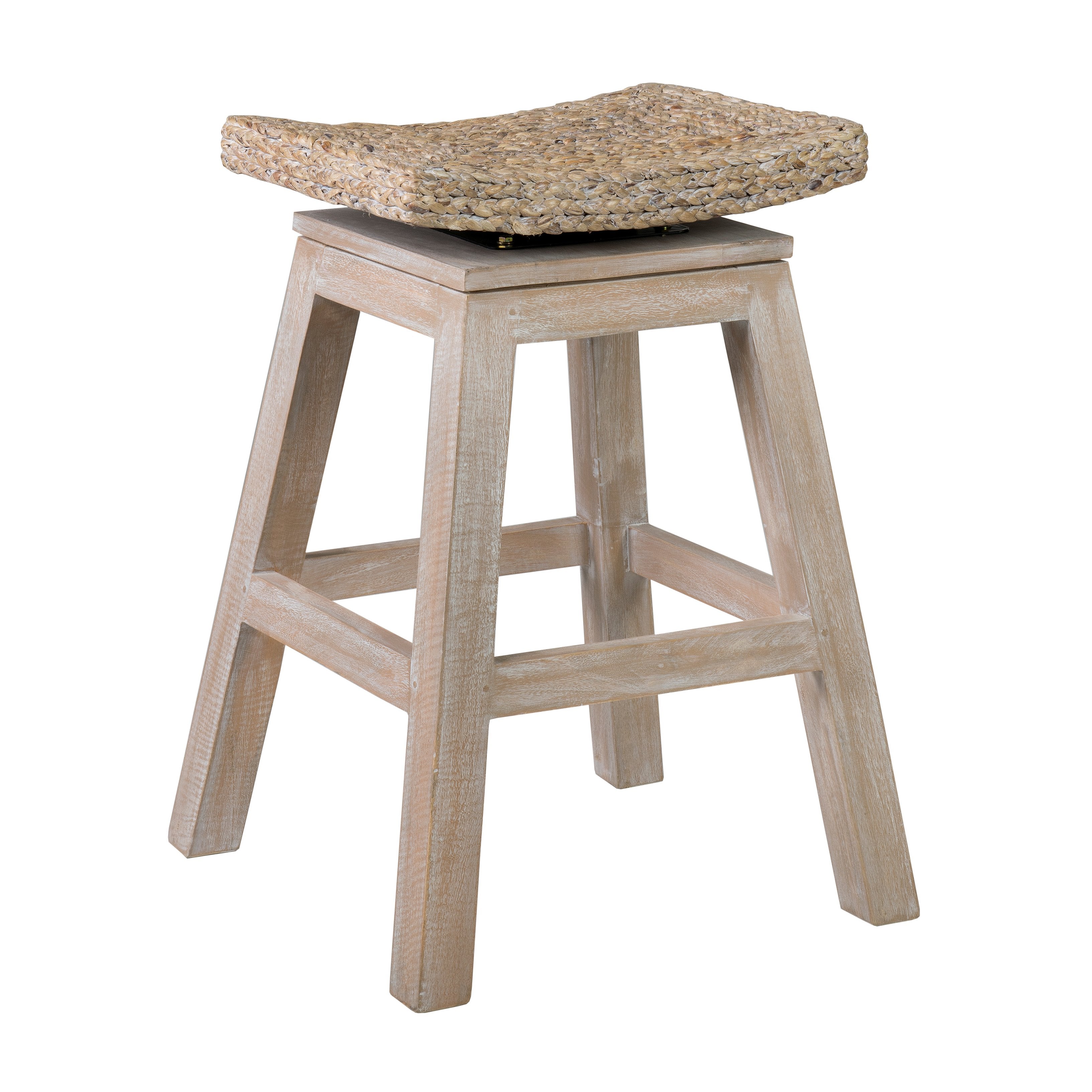 SY-SNB604-WH_9285209c-1fc9-4441-be0d-4d52aa1a4631 Joyce Swivel Solid Teak and Woven Abaca Counter Stool - Image 1
