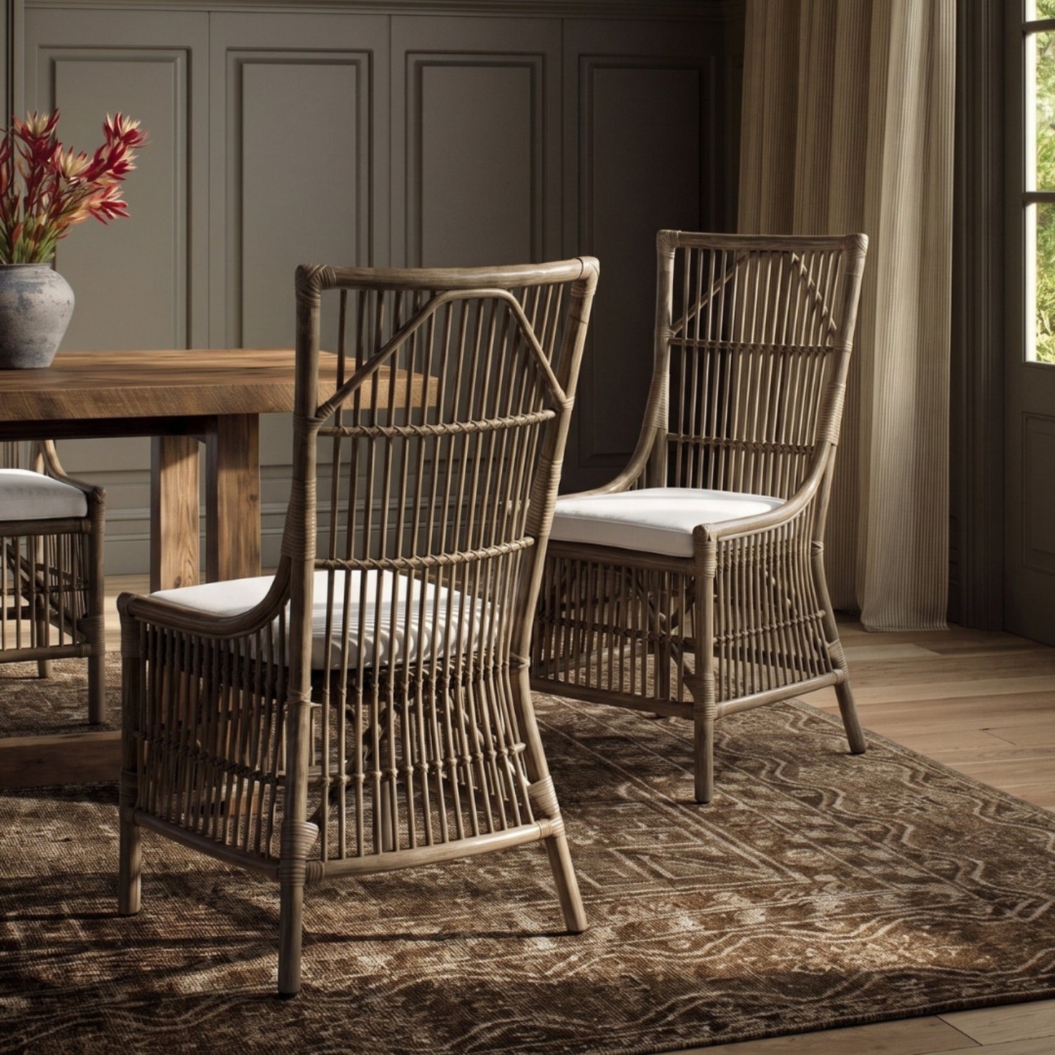 WR-WS102-GR-002-ALL-3D Edie Handwoven Rattan Dining Chair with Cushion, Set of 2 - Image 1