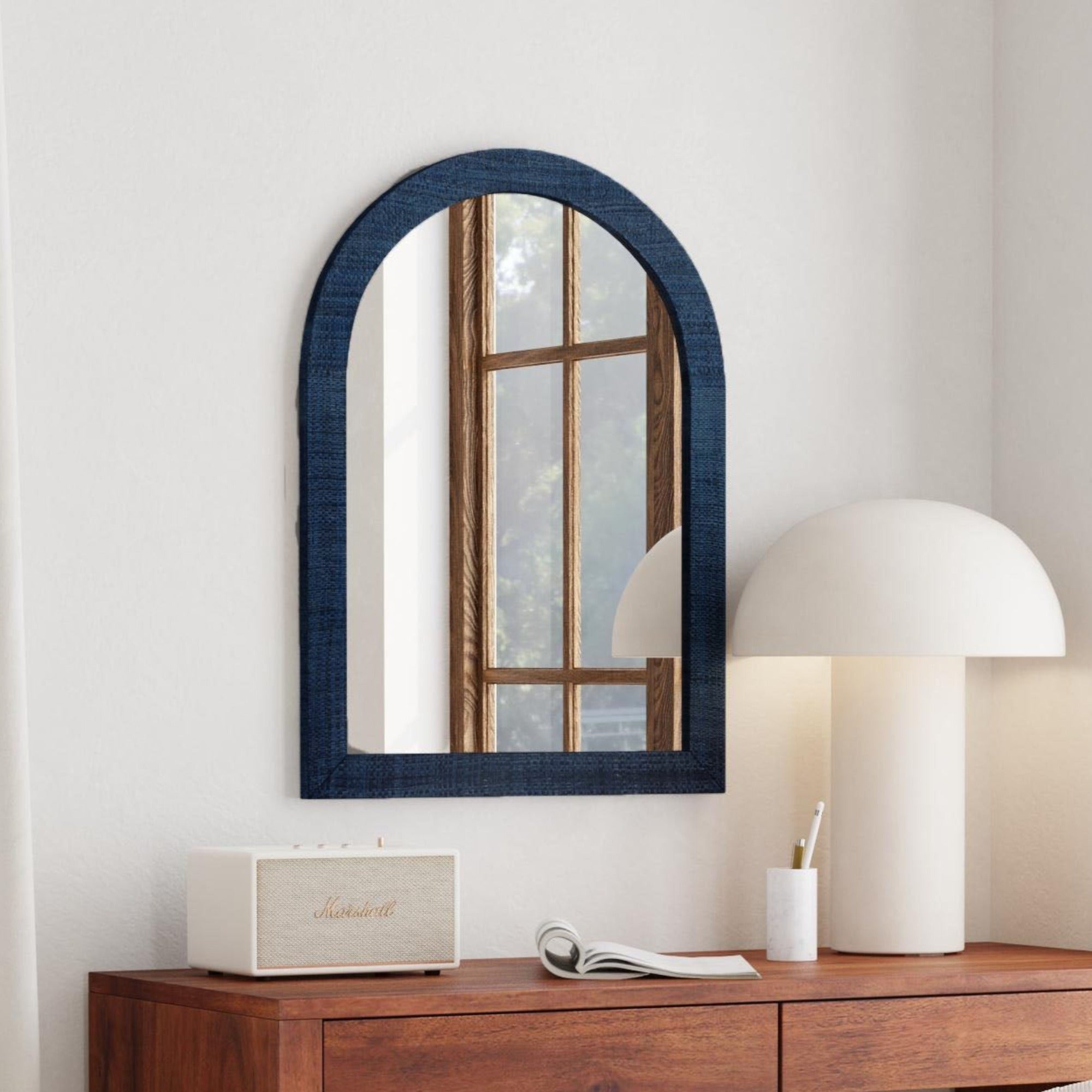 camera_4 Gia Raffia Wrapped Wall Mirror, 22" - Image 1